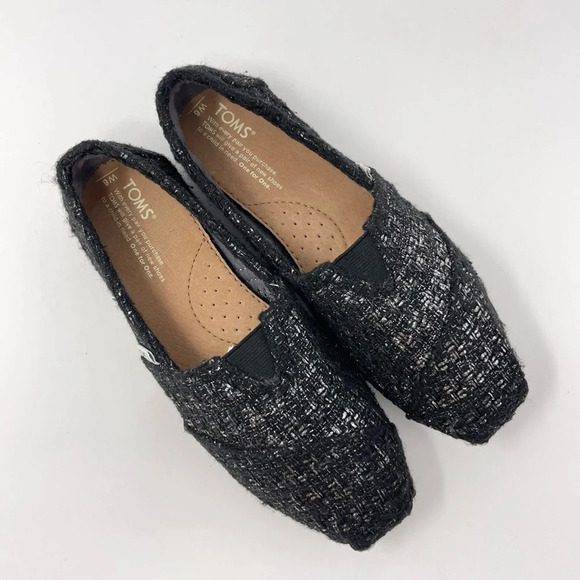 Toms Alpargata Flats Textured Black Glitter Wool Size 6 - Picture 2 of 6